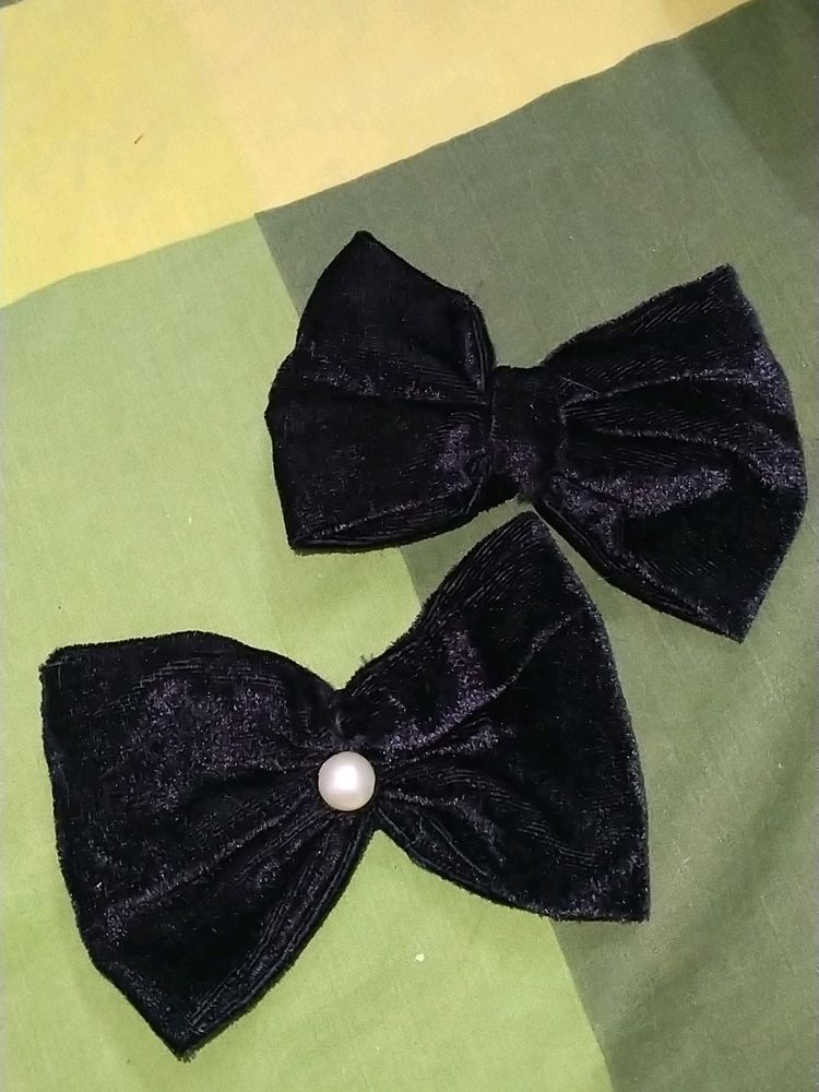 Black Velvet Bow Hair Clips