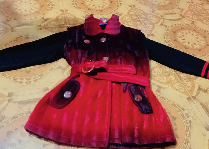 Vintage Style Red &amp; Black Belted Coat