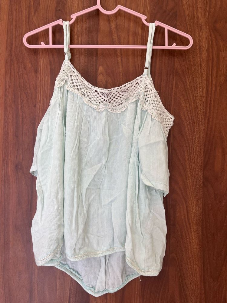 Blue Cold Shoulder Top