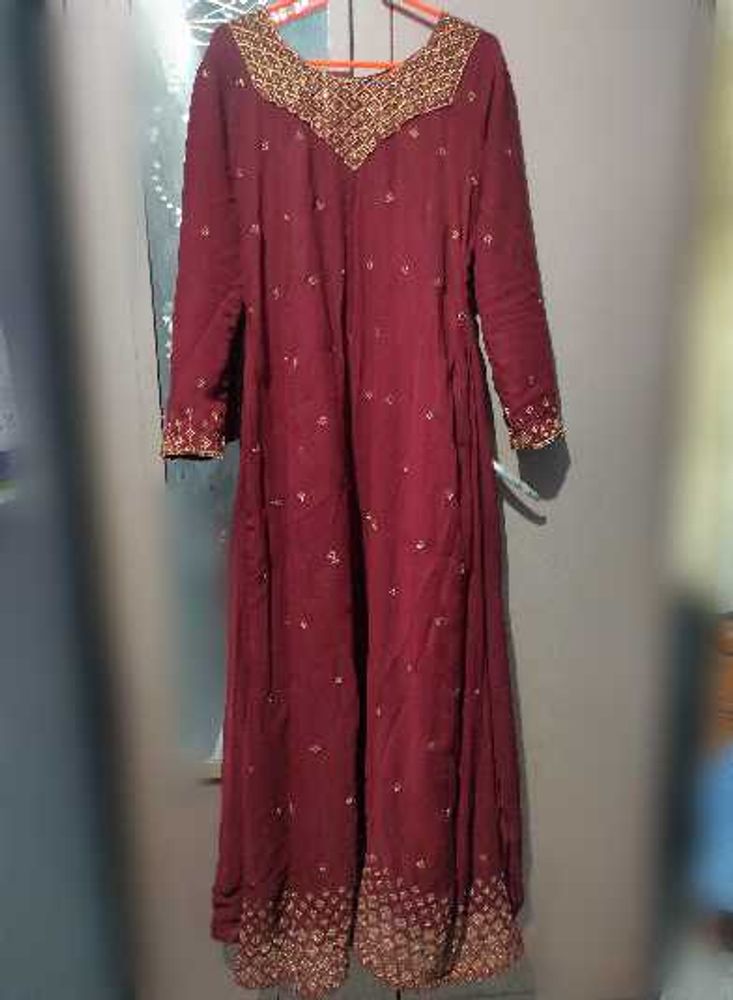 Elegant Maroon Embroidered Anarkali Kurta