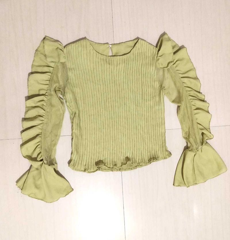 Stylish Green Ruffle Sleeve Top