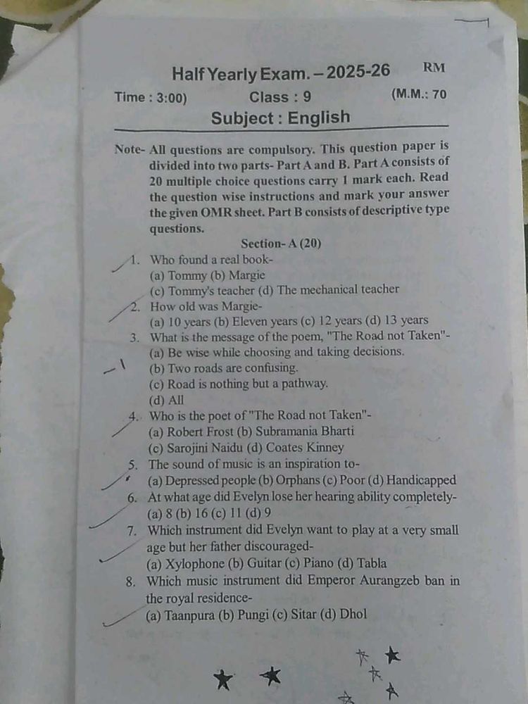 Class 9 English Exam Paper