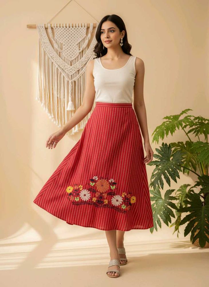 🎄Buy 1, Get 1 Free🎁Red Striped Embroidered Skirt