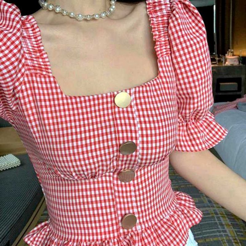 Red Gingham Peplum Top