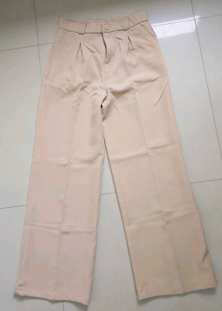 Beige Wide Leg Trousers