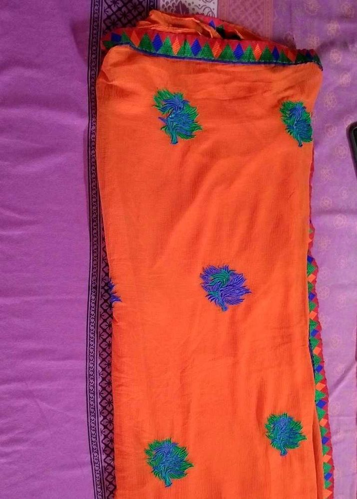 Orange Embroidered Saree