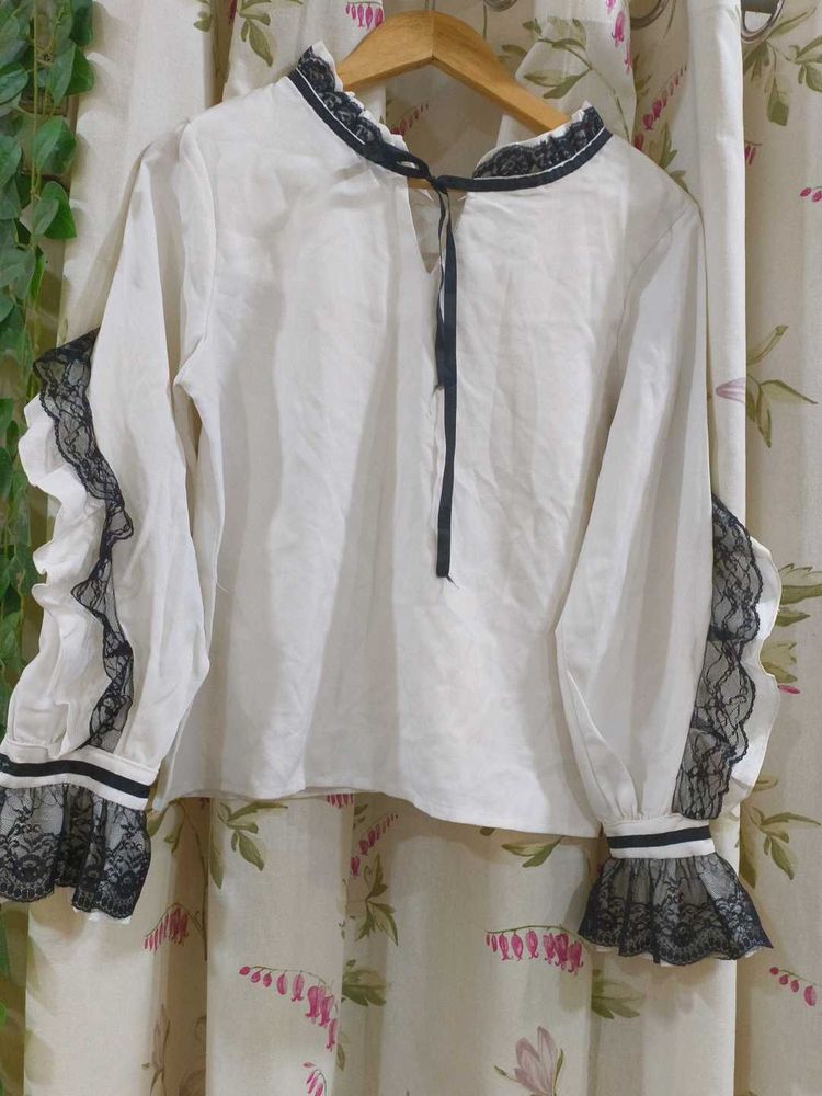 White Lace Trimmed Top