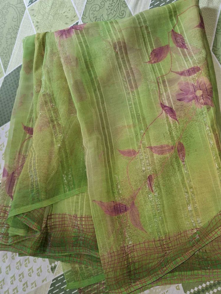 Green Floral Print Saree