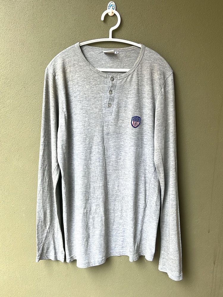 Gray Long Sleeve Solid T-Shirt