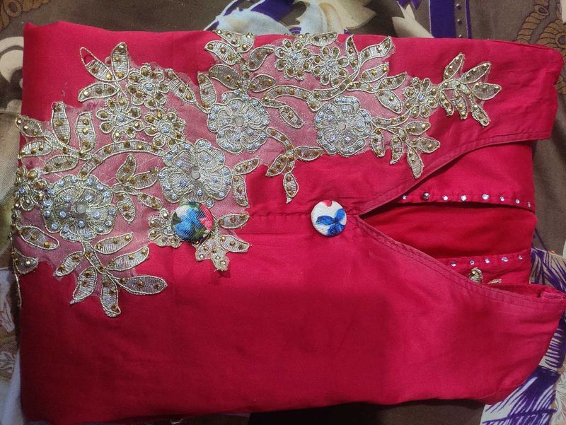 Tauffetta Silk Red Frunt Slit Kurti