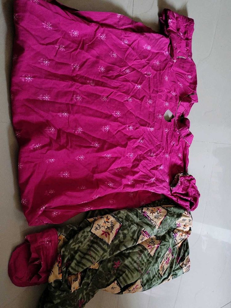 Combo Of 2 Kurta Set Floral Pink &amp; Green Suit