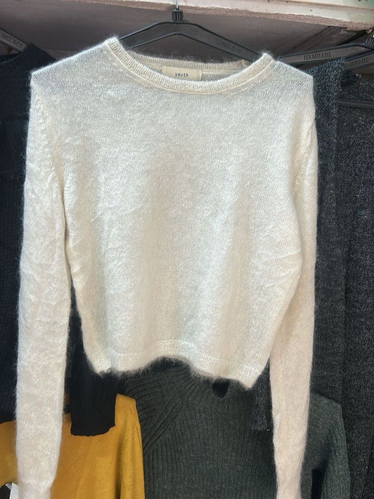 White Fuzzy Knit Sweater