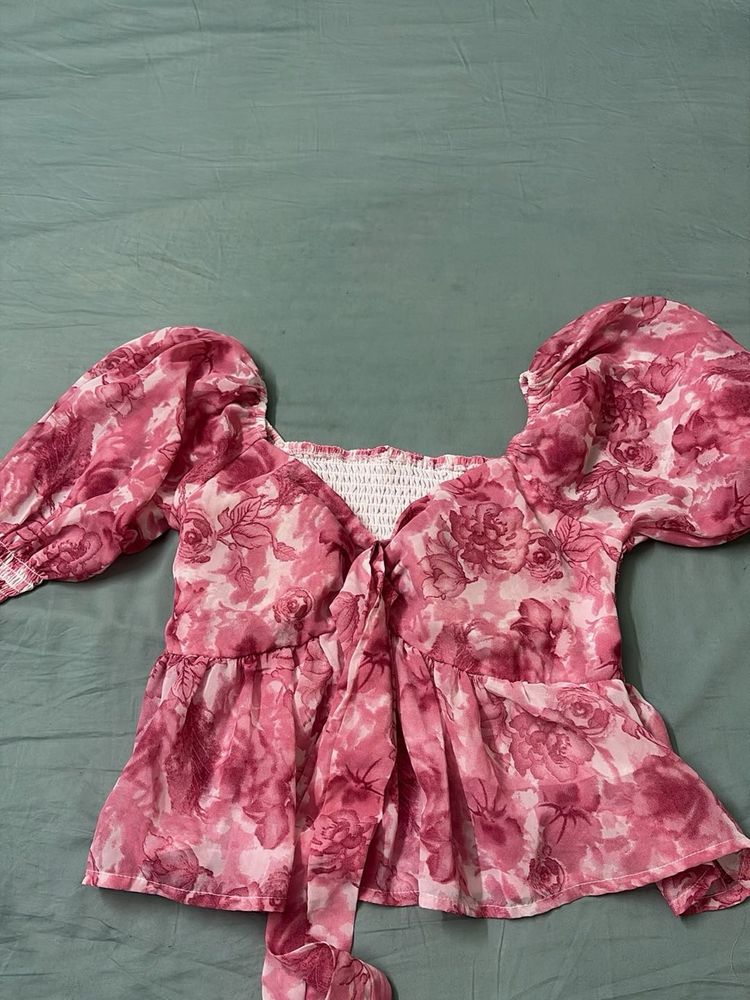 Floral Print Tie Front Top