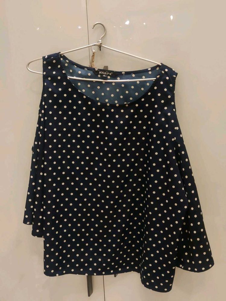 Polka Dot Cold Shoulder Top