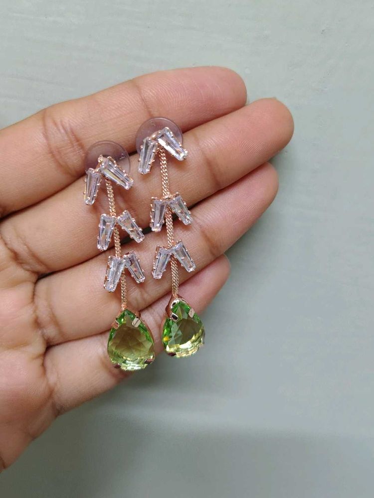 Dangling Green Stone Earrings