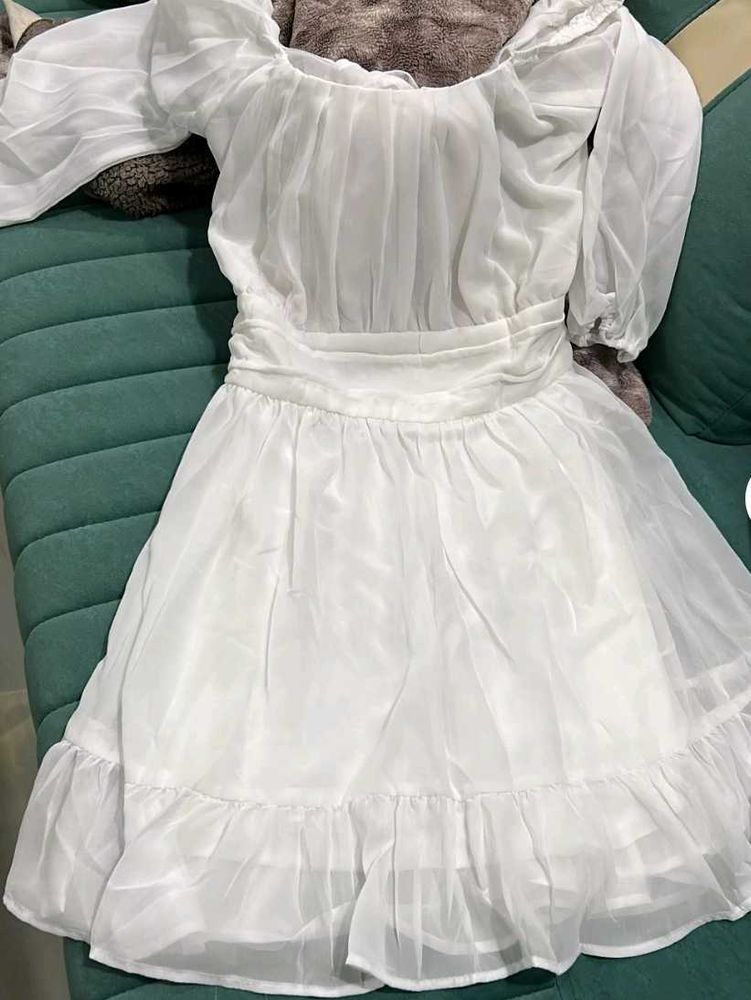 White Sheer Off-Shoulder Dress