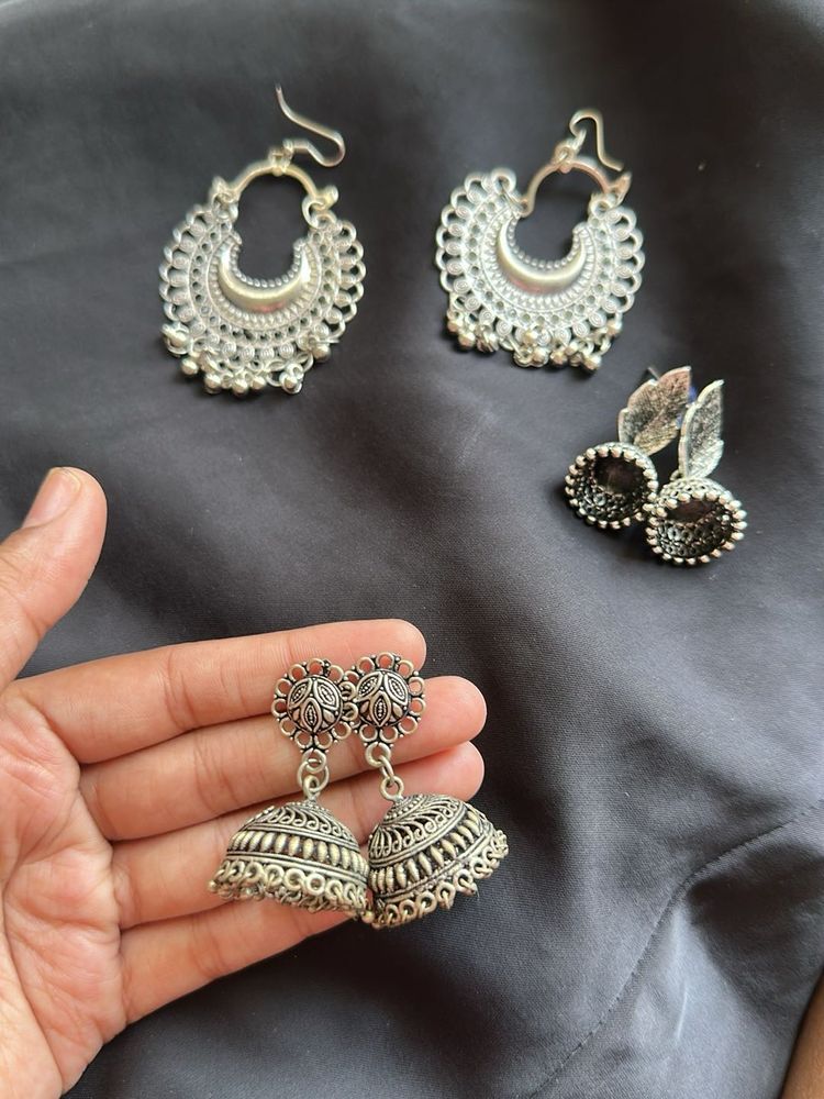 Silver Jhumka Earring Set