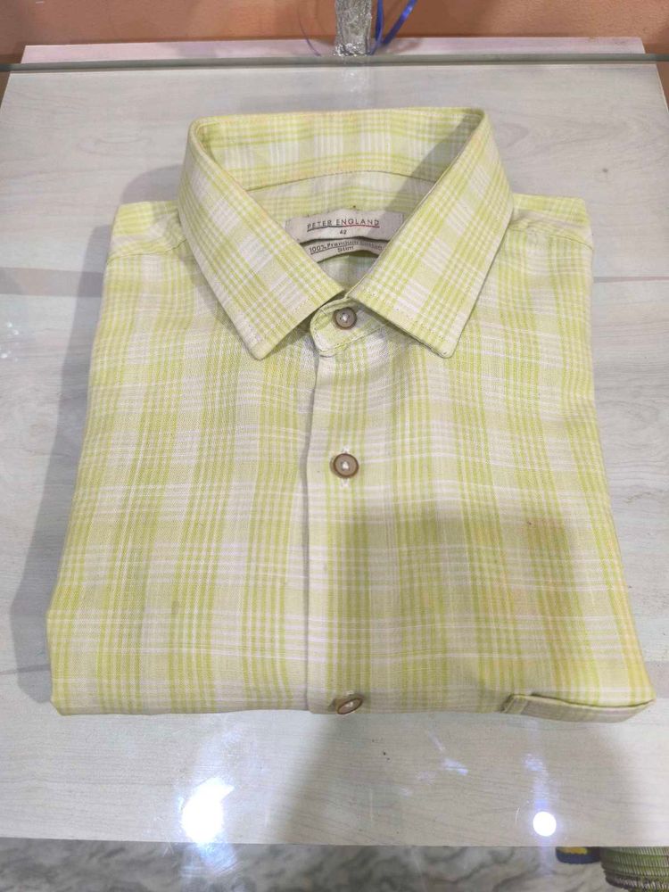 Peter England Yellow Checkered Shirt