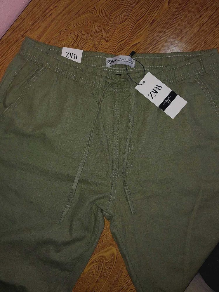 Zara Olive Green Linen Pants
