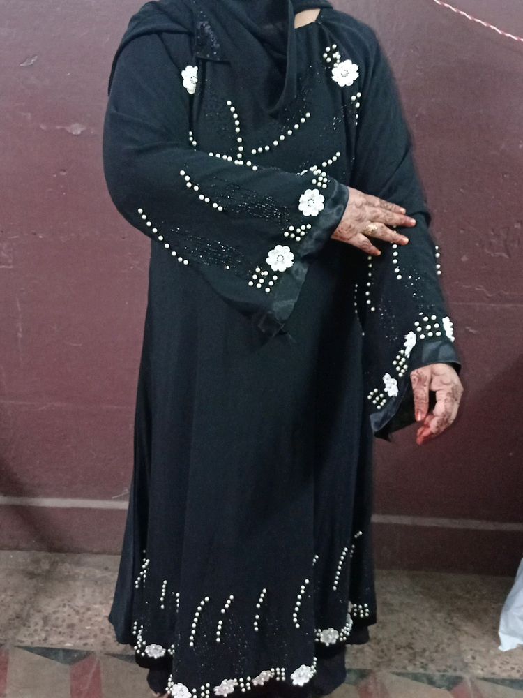 Fancy Abaya Stylish Stone And White Peal Workburka
