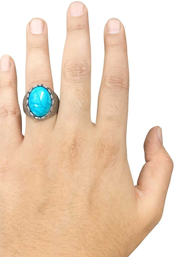 Silver Blue Stone Finger Ring for Boys