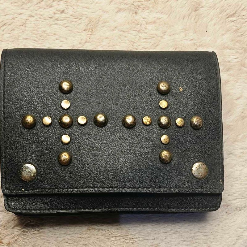 Studded Black Wallet with waste belt