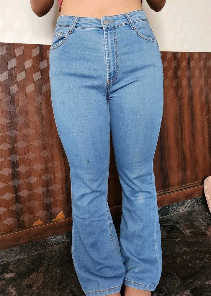 Light Wash High-Waisted Flare Jeans