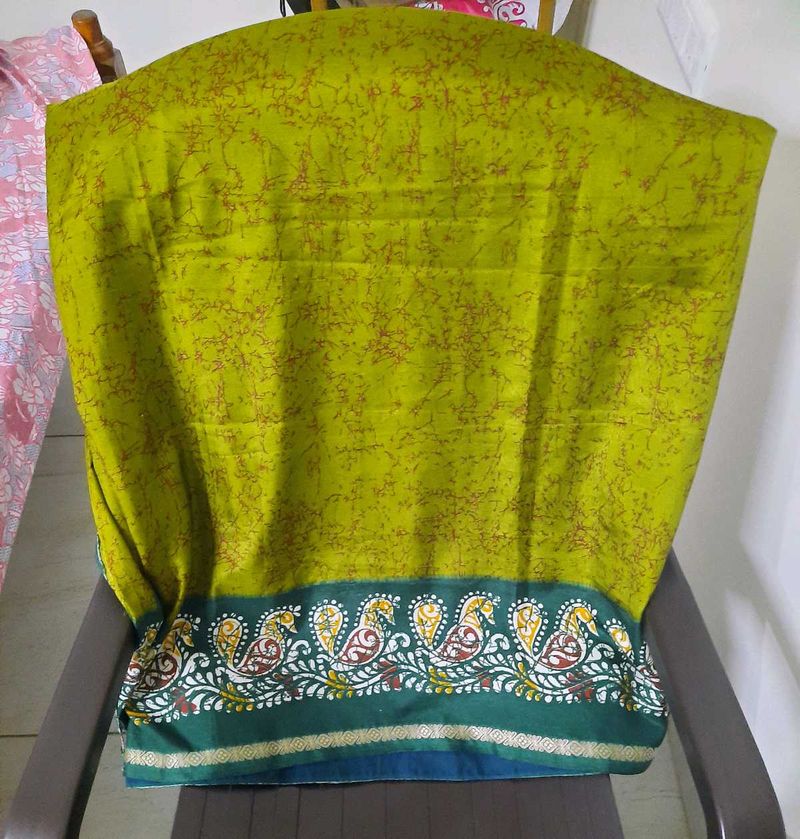 Green &amp; Brown Batik Saree