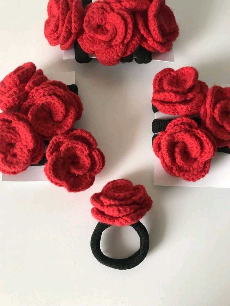 Red Rose Hair Tie Set