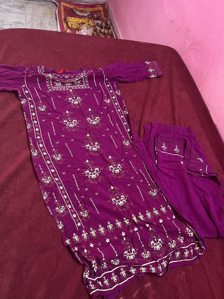 Purple Embroidered Kurta Set