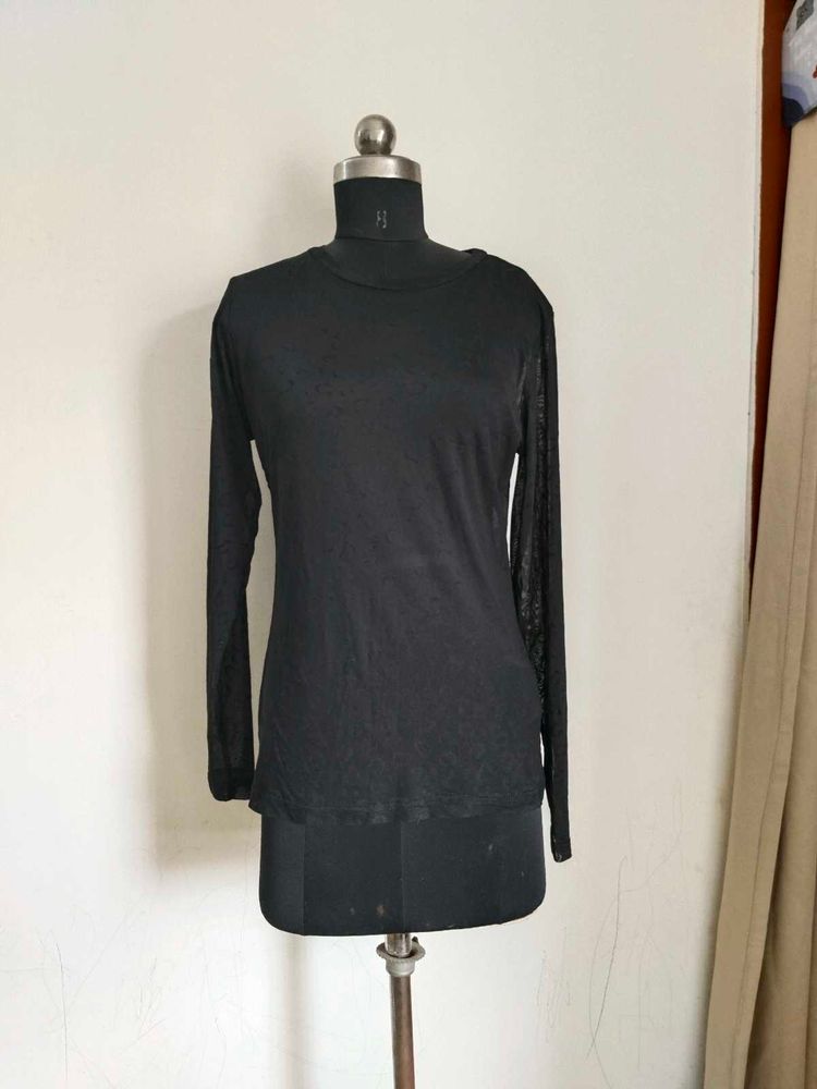 Plus Size Black mesh Long Sleeve Top