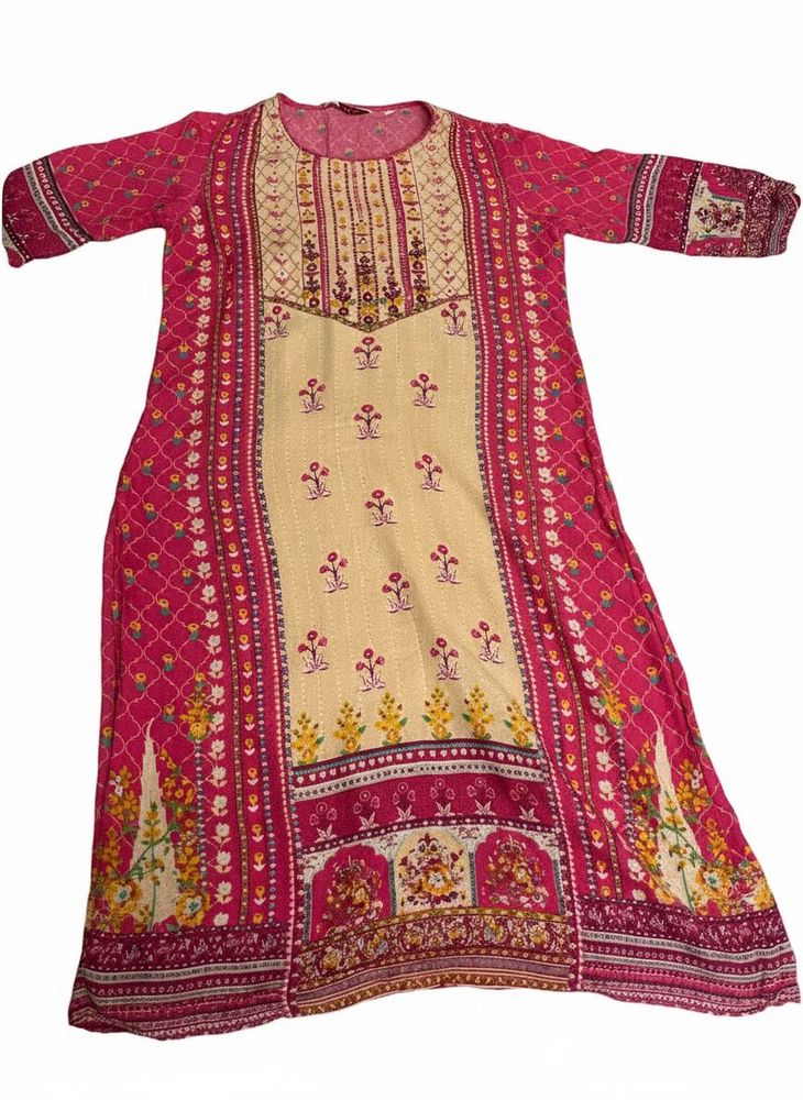 Pink &amp; Beige Printed Kurta