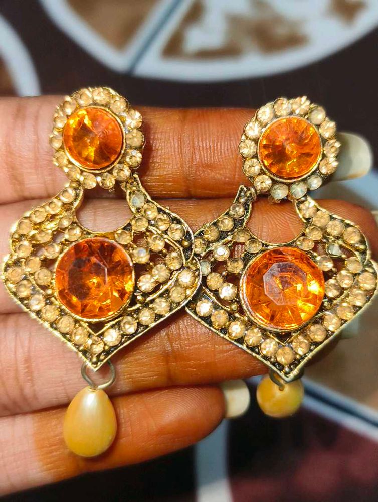 Vintage Orange Stone Drop Earrings