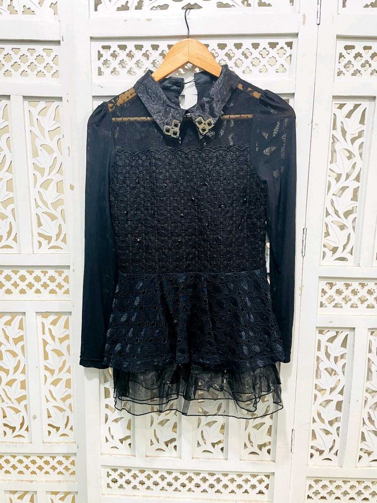 Korean Black Peplum Top C