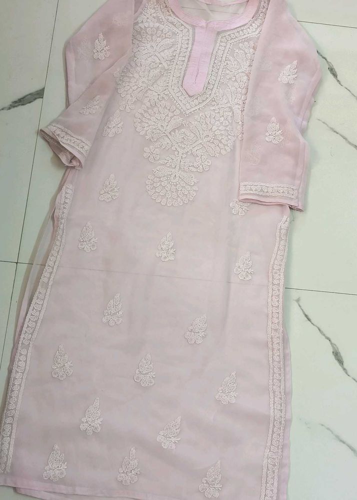Baby Pink Chikankari Kurti With Lining