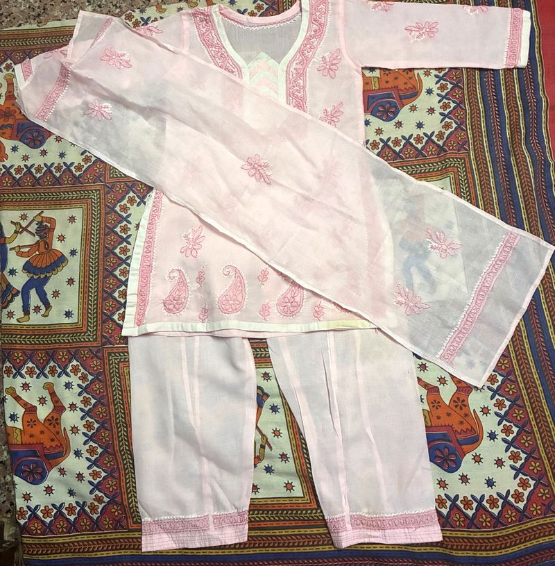 Light Pink Chikankari Cotton Suit Soft Set Elegant