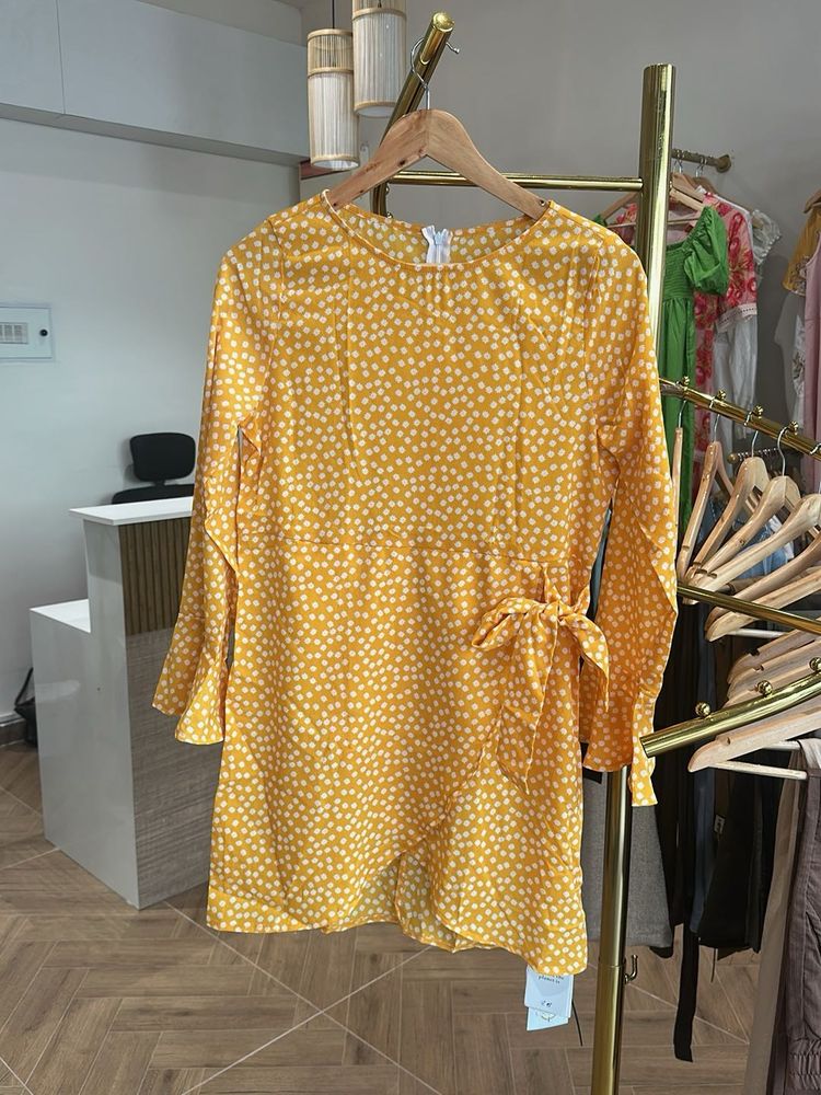 URBANINC Yellow Polka Dot Mini Dress