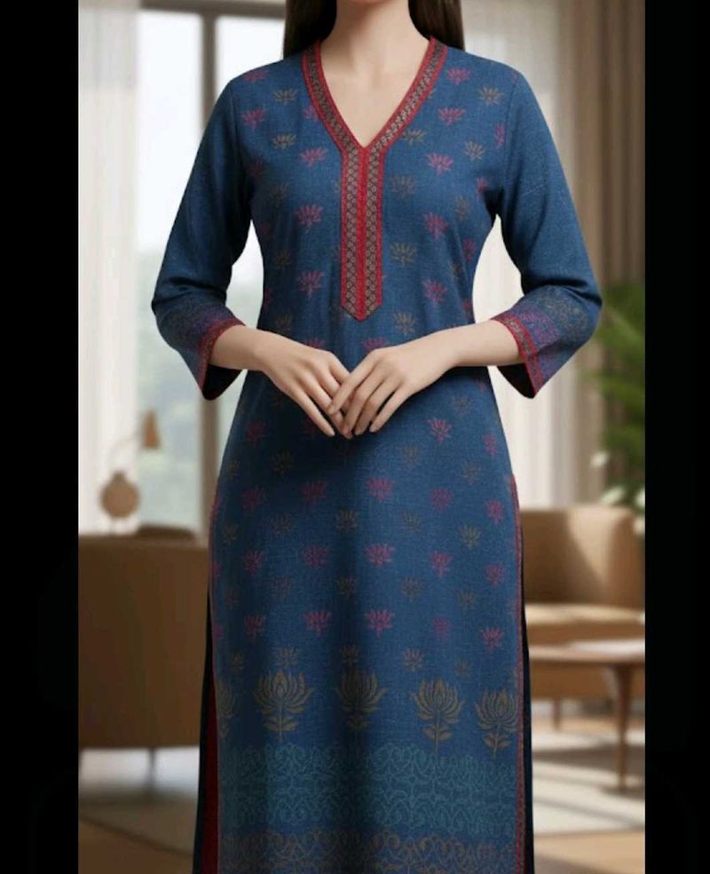 Biba Blue Lotus Print Kurta Set