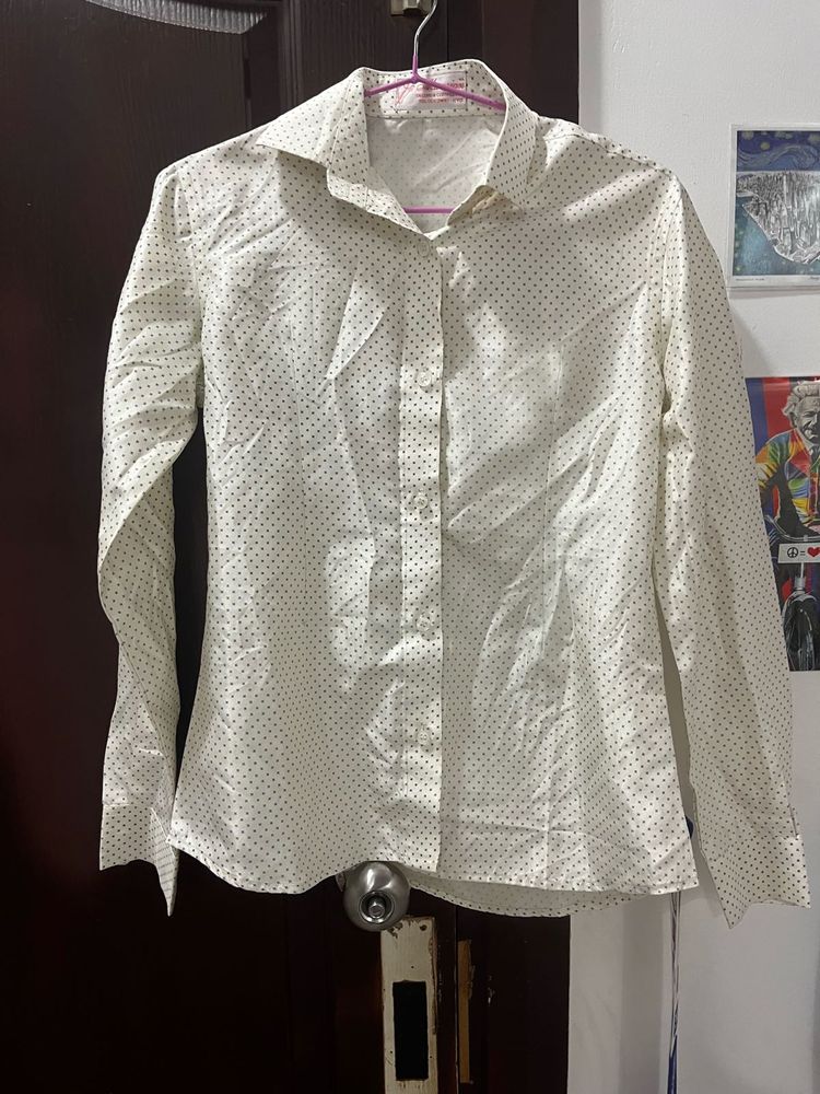 White Dotted Long Sleeve Shirt
