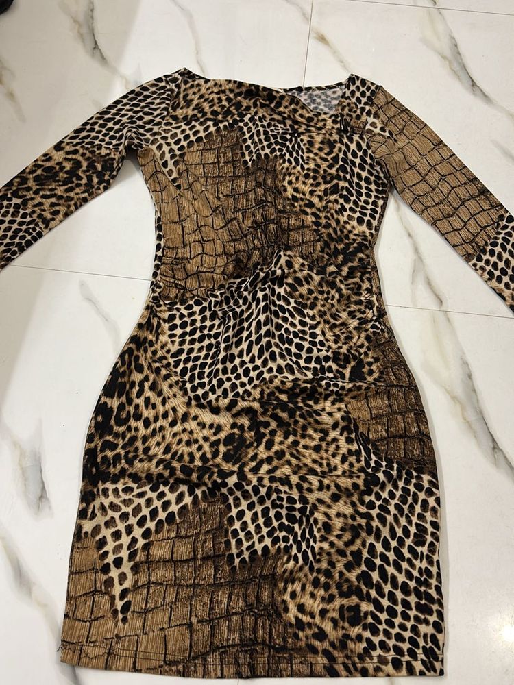 Cheetah Print Long Sleeve Dress