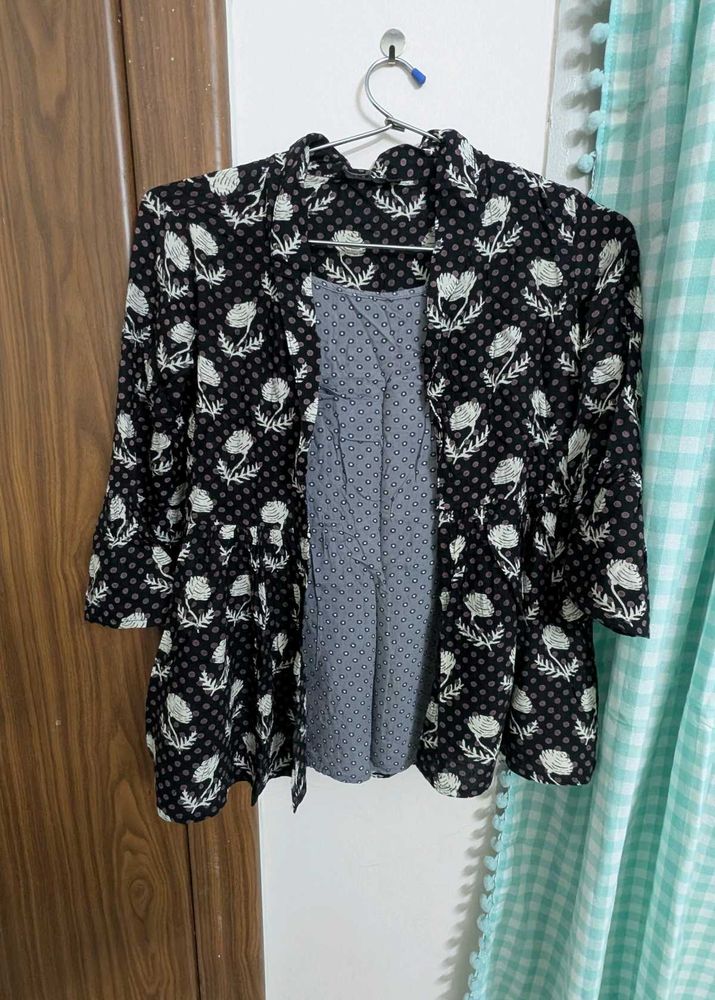 Floral Print Open Front Jacket