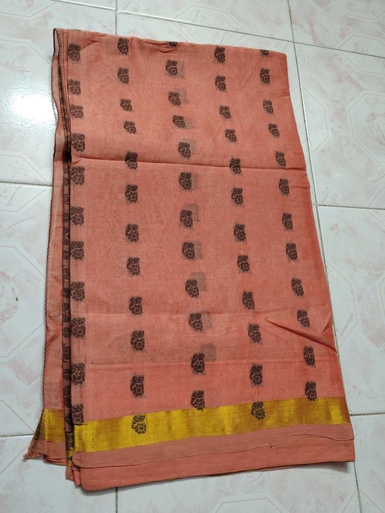 Peach Cotton Saree