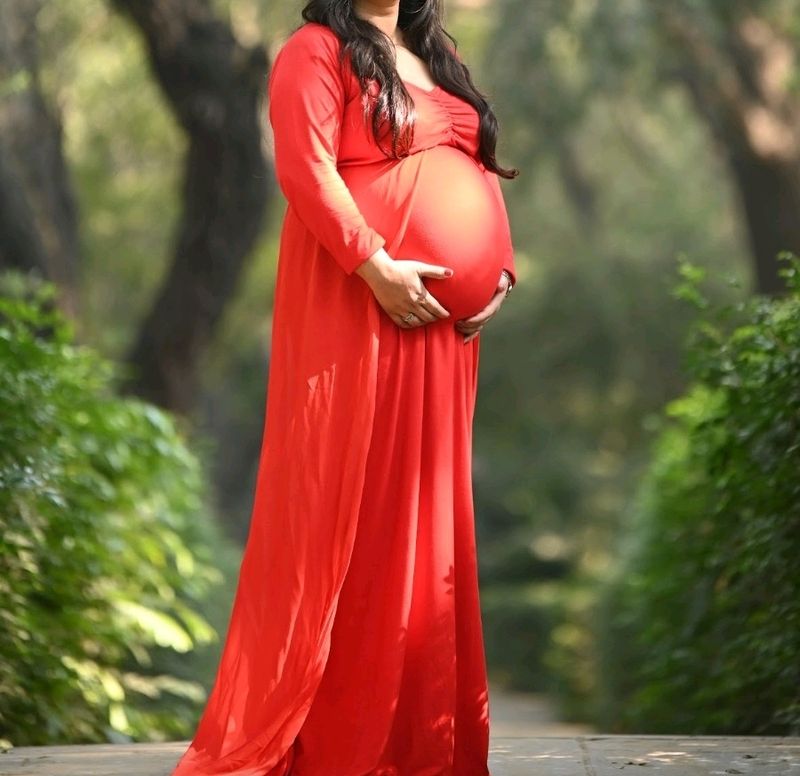 Red Maternity Maxi Dress