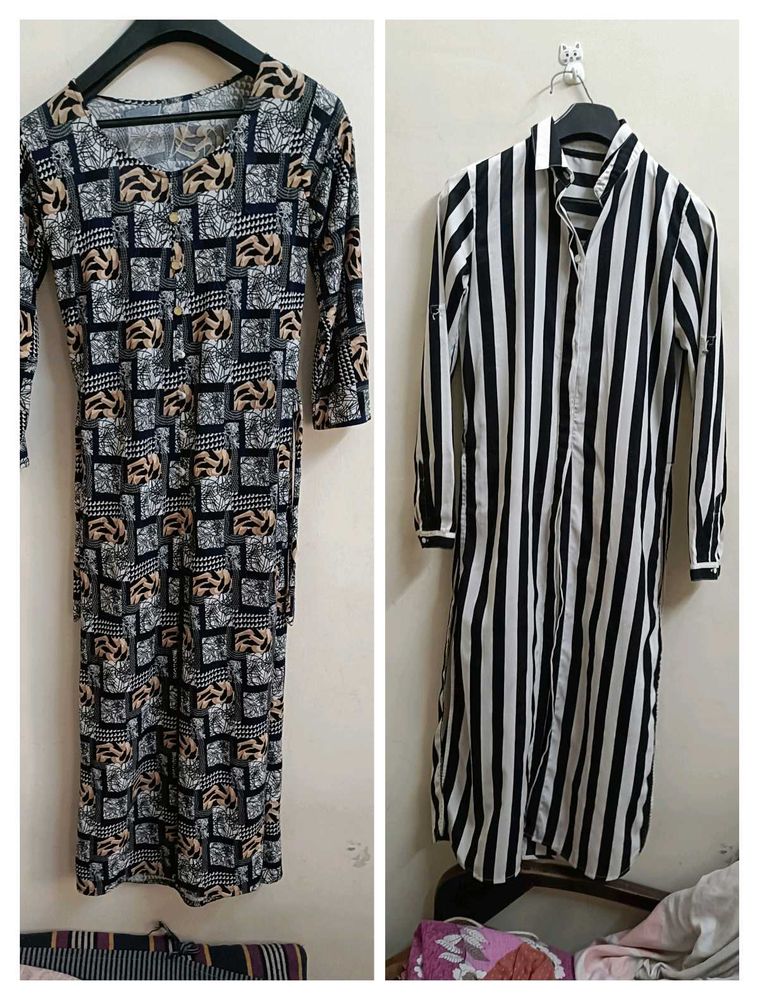 Mixed Pattern Straight Mid Cut Kurtis