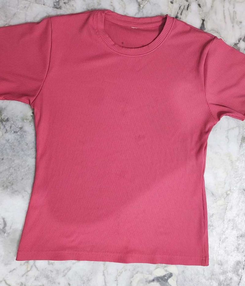 Pink Ribbed T-Shirt