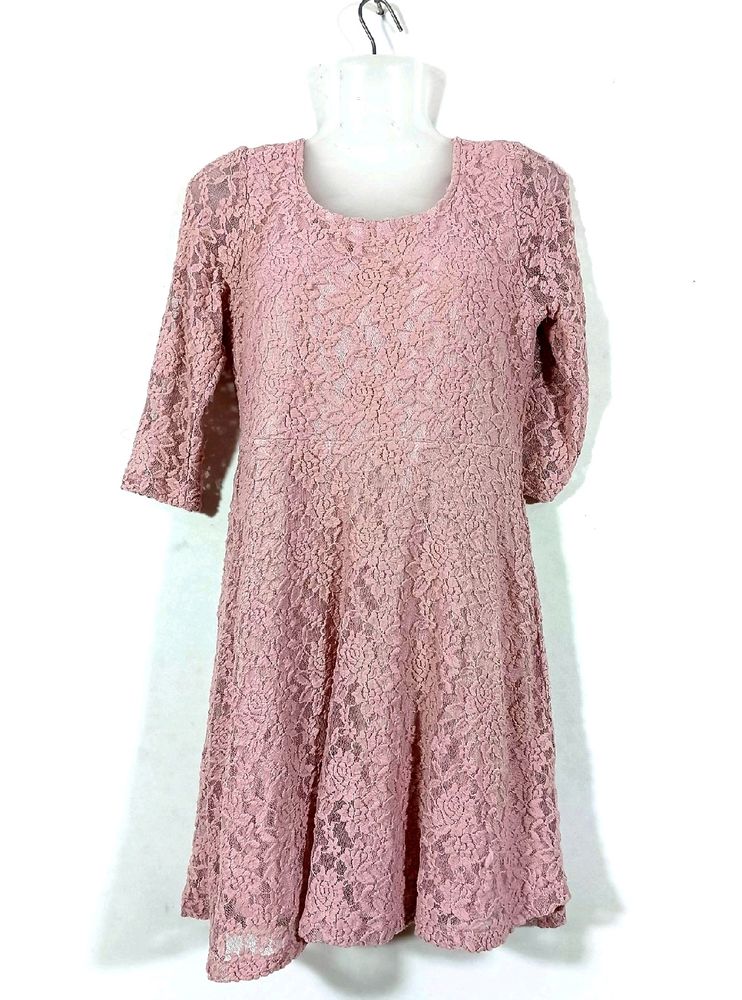 GINGER 👗Pastel Pink lace A-line Dress 👗