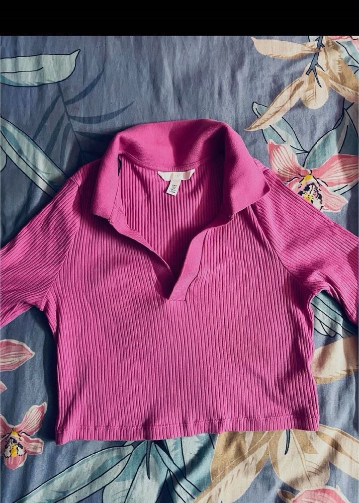 H&amp;M Pink Ribbed Crop Top