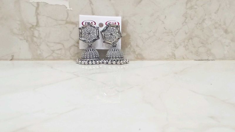 Silver Tone Jhumka Earrings