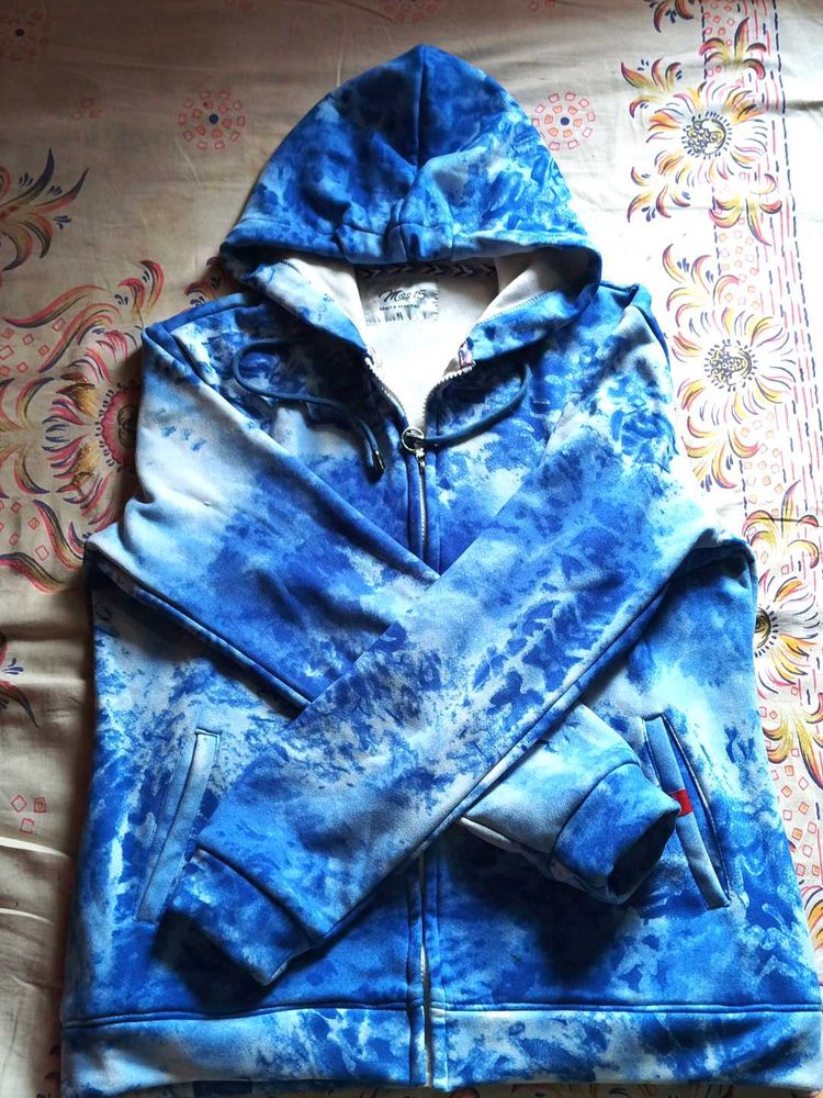Blue woolen Tie-Dye Hoodie