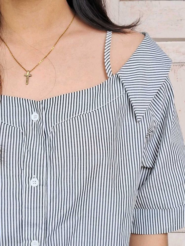Women Black &amp; White Stripped Shirt